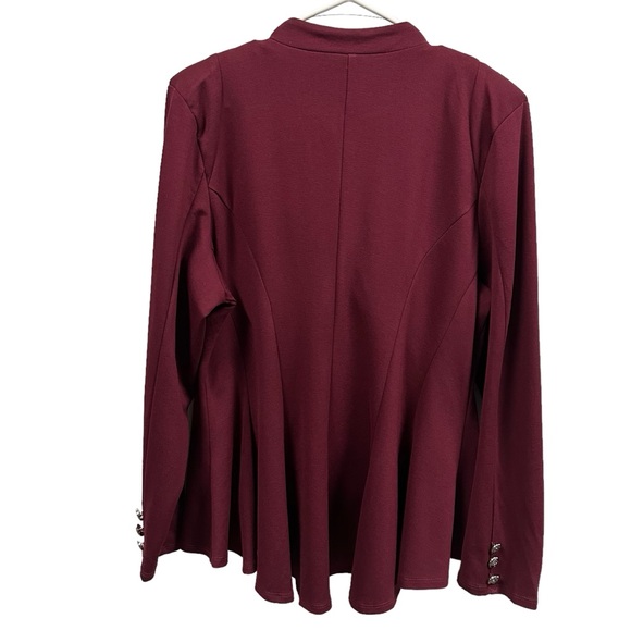 Hybrid and Co Burgundy Peplum Shoulder Pad 1 Button Stretch Blazer Plus Size 2X - Picture 6 of 10
